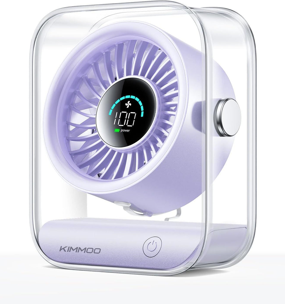 Rechargeable USB Desk Fan, Quiet Table Fan with Turbo Airflow, 100 Speeds, Digital Display, 90° Rotating, Small Battery Desktop Fans for Bedroom Home Office Travel