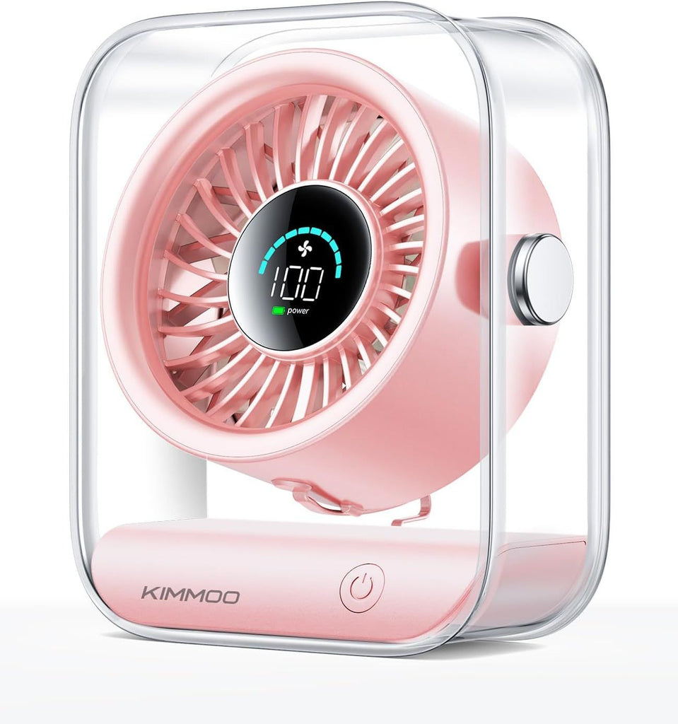 Rechargeable USB Desk Fan, Quiet Table Fan with Turbo Airflow, 100 Speeds, Digital Display, 90° Rotating, Small Battery Desktop Fans for Bedroom Home Office Travel