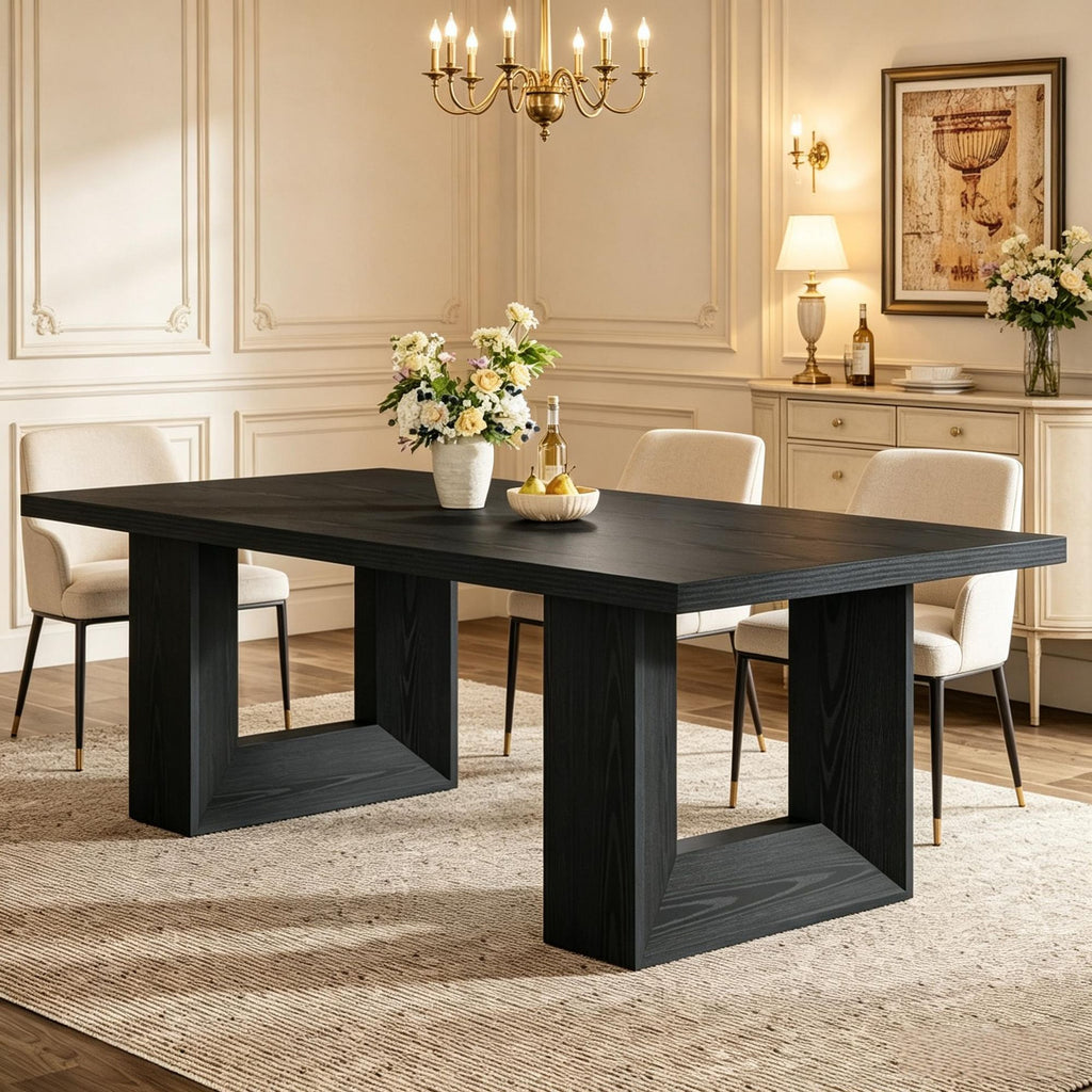 Rectangle Dining Table Geometric Frame 63 Inch Kitchen Table for 6 to 8 People