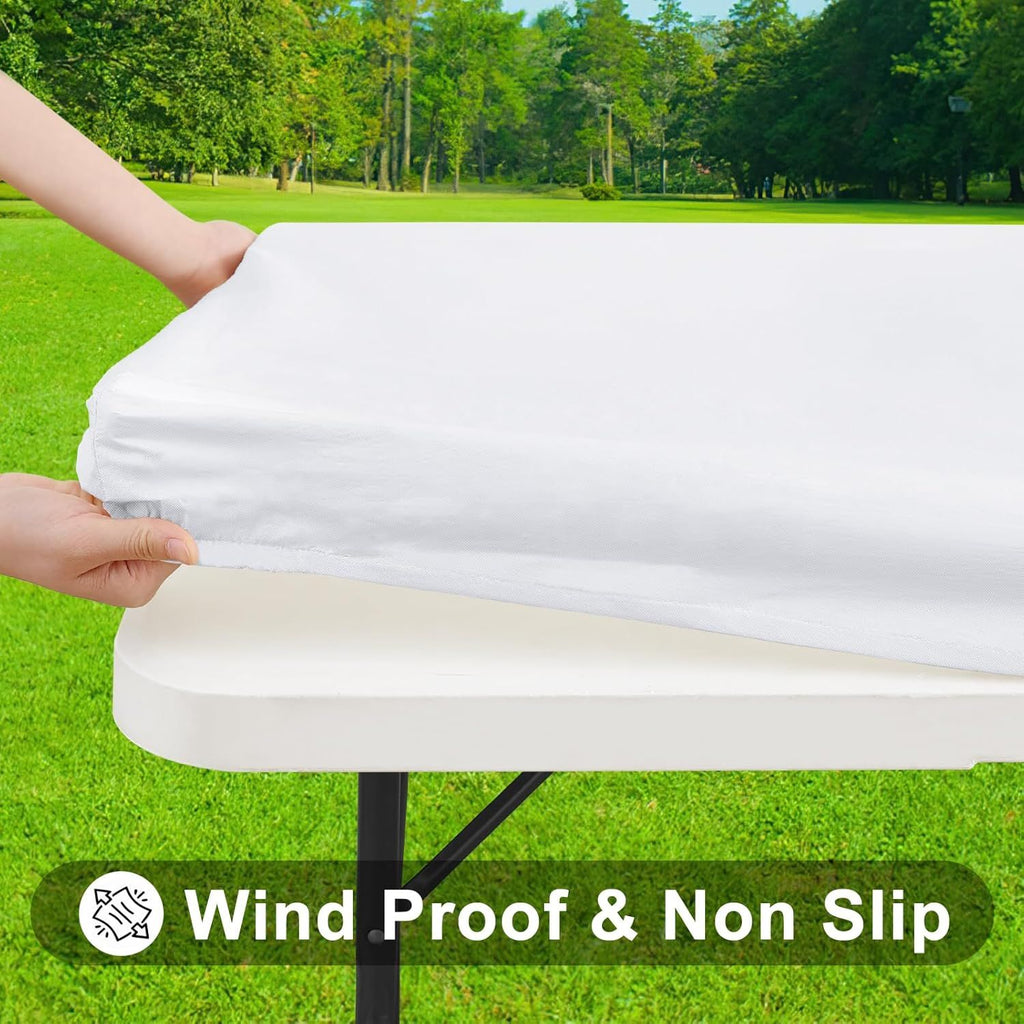 Rectangle Tablecloth, Elastic Fitted Flannel Backed Vinyl Tablecloths for 6ft Folding Tables, Waterproof Wipeable Table Covers for Indoor, Outdoor, Picnic and Camping