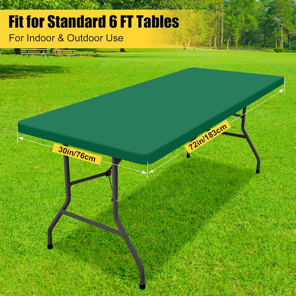 Rectangle Tablecloth, Elastic Fitted Flannel Backed Vinyl Tablecloths for 6ft Folding Tables, Waterproof Wipeable Table Covers for Indoor, Outdoor, Picnic and Camping