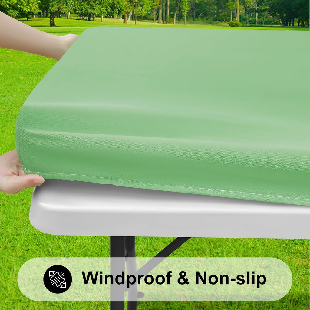 Rectangle Tablecloth, Elastic Fitted Flannel Backed Vinyl Tablecloths for 6ft Folding Tables, Waterproof Wipeable Table Covers for Indoor, Outdoor, Picnic and Camping