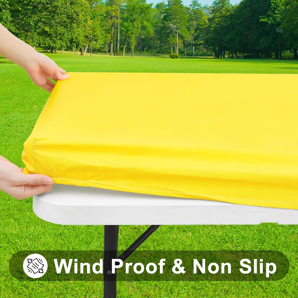 Rectangle Tablecloth, Elastic Fitted Flannel Backed Vinyl Tablecloths for 6ft Folding Tables, Waterproof Wipeable Table Covers for Indoor, Outdoor, Picnic and Camping