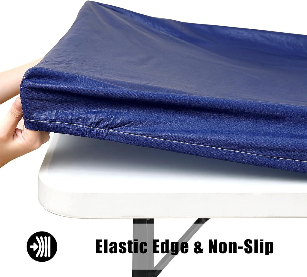 Rectangle Tablecloth, Elastic Fitted Flannel Backed Vinyl Tablecloths for 6ft Folding Tables, Waterproof Wipeable Table Covers for Indoor, Outdoor, Picnic and Camping