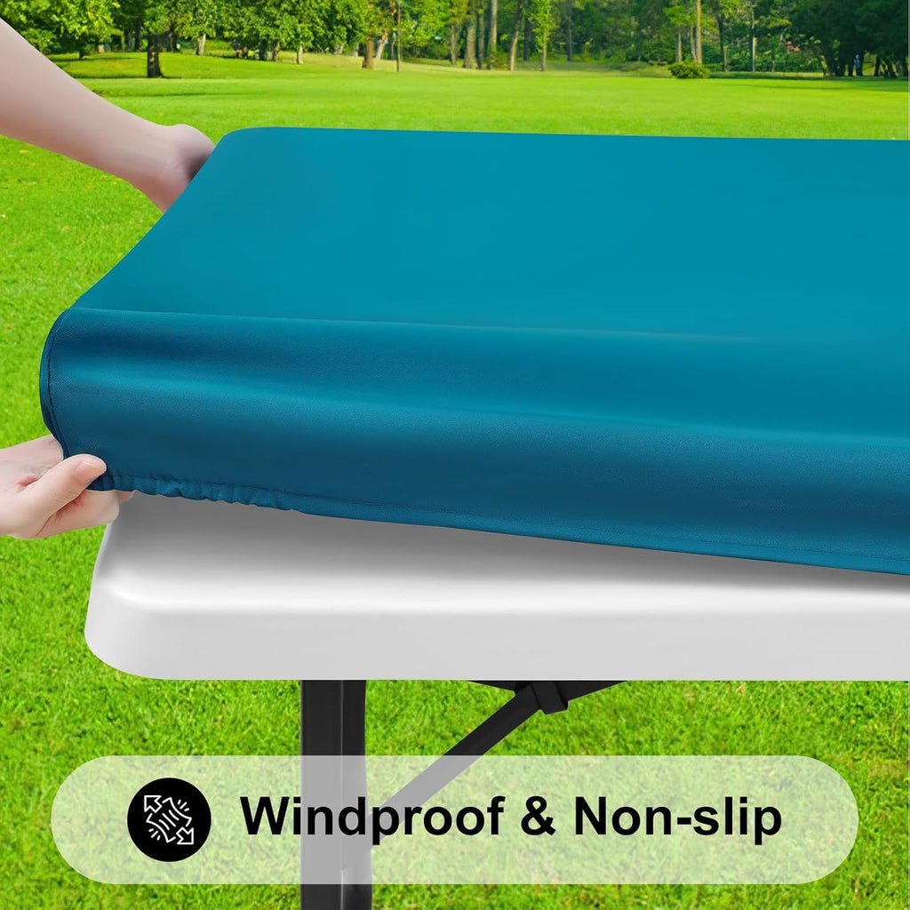 Rectangle Tablecloth, Elastic Fitted Flannel Backed Vinyl Tablecloths for 6ft Folding Tables, Waterproof Wipeable Table Covers for Indoor, Outdoor, Picnic and Camping