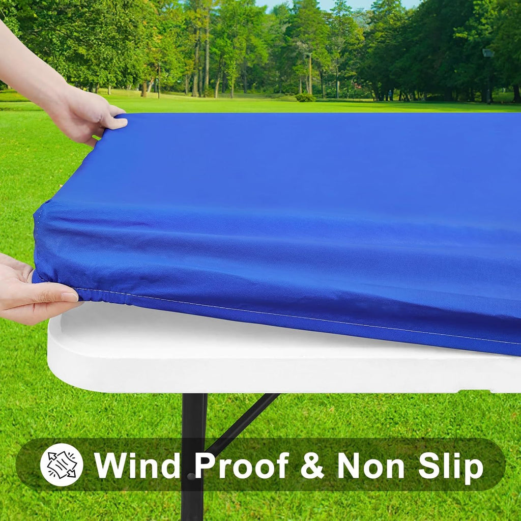 Rectangle Tablecloth, Elastic Fitted Flannel Backed Vinyl Tablecloths for 6ft Folding Tables, Waterproof Wipeable Table Covers for Indoor, Outdoor, Picnic and Camping