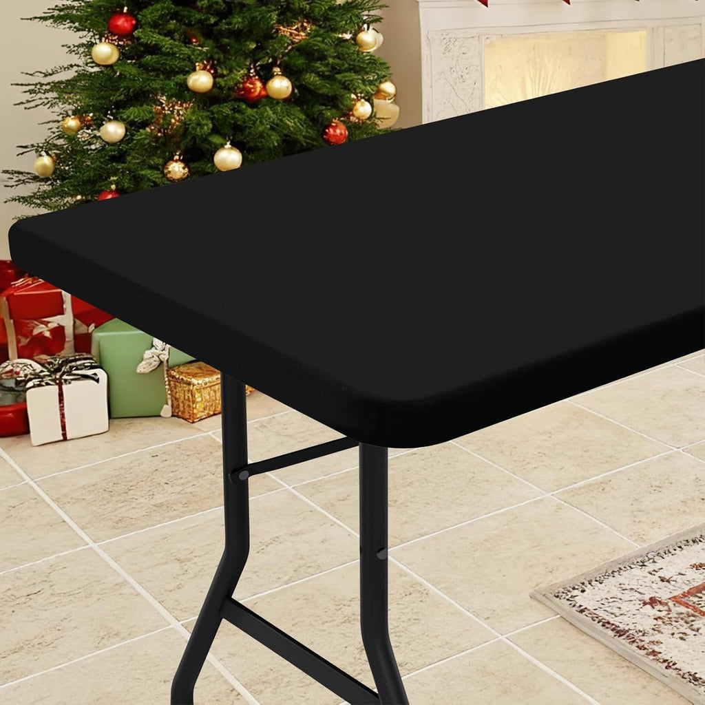 Rectangle Tablecloth, Elastic Fitted Flannel Backed Vinyl Tablecloths for 6ft Folding Tables, Waterproof Wipeable Table Covers for Indoor, Outdoor, Picnic and Camping
