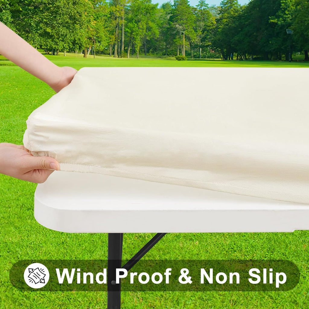 Rectangle Tablecloth, Elastic Fitted Flannel Backed Vinyl Tablecloths for 6ft Folding Tables, Waterproof Wipeable Table Covers for Indoor, Outdoor, Picnic and Camping