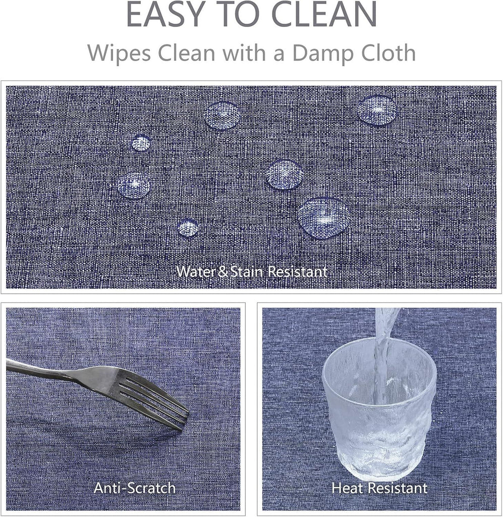 Rectangle Tablecloth Linen Textured Waterproof & Stain Resistant Table Cloth Wrinkle Free Decorative Fabric Farmhouse Table Cover for Dining/Party/Buffet/Wedding, 52 x 70 Inch, Demin Blue