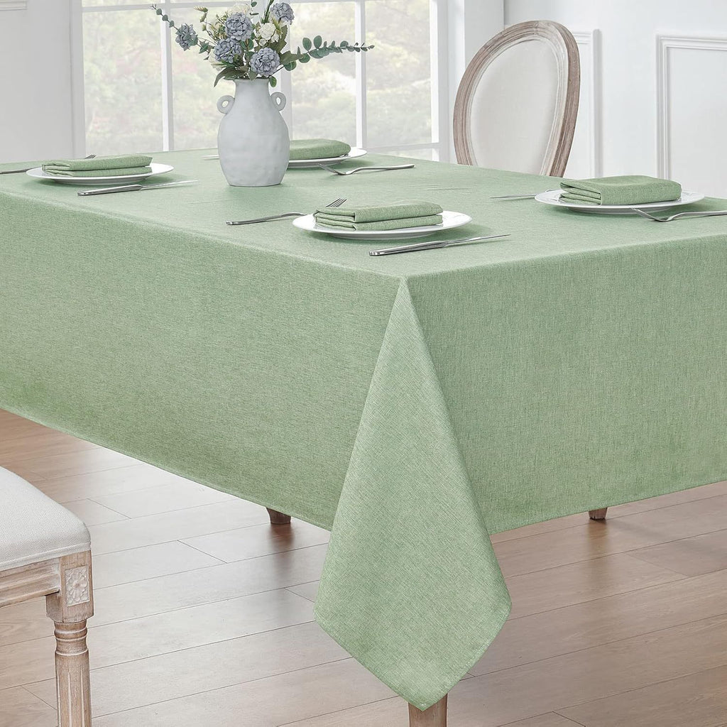 Rectangle Tablecloth Linen Textured Waterproof & Stain Resistant Table Cloth Wrinkle Free Decorative Fabric Farmhouse Table Cover for Dining/Party/Buffet/Wedding, 60 x 144 Inch, Sage Green