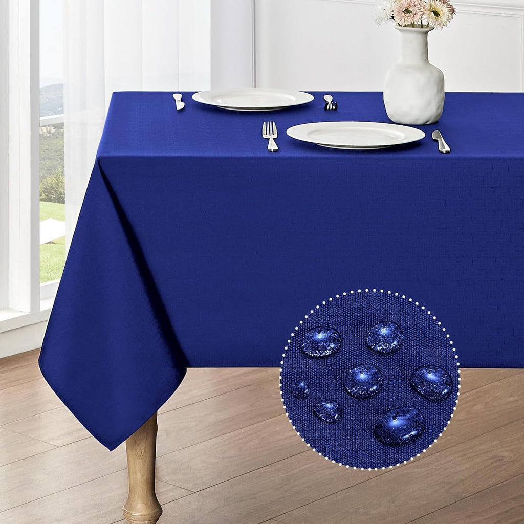 Rectangle Tablecloth Waterproof Linen Textured Table Cloth Stain and Wrinkle Resistant Washable, Decorative Fabric Table Cover for Dining, Party and Camping, Royal Blue