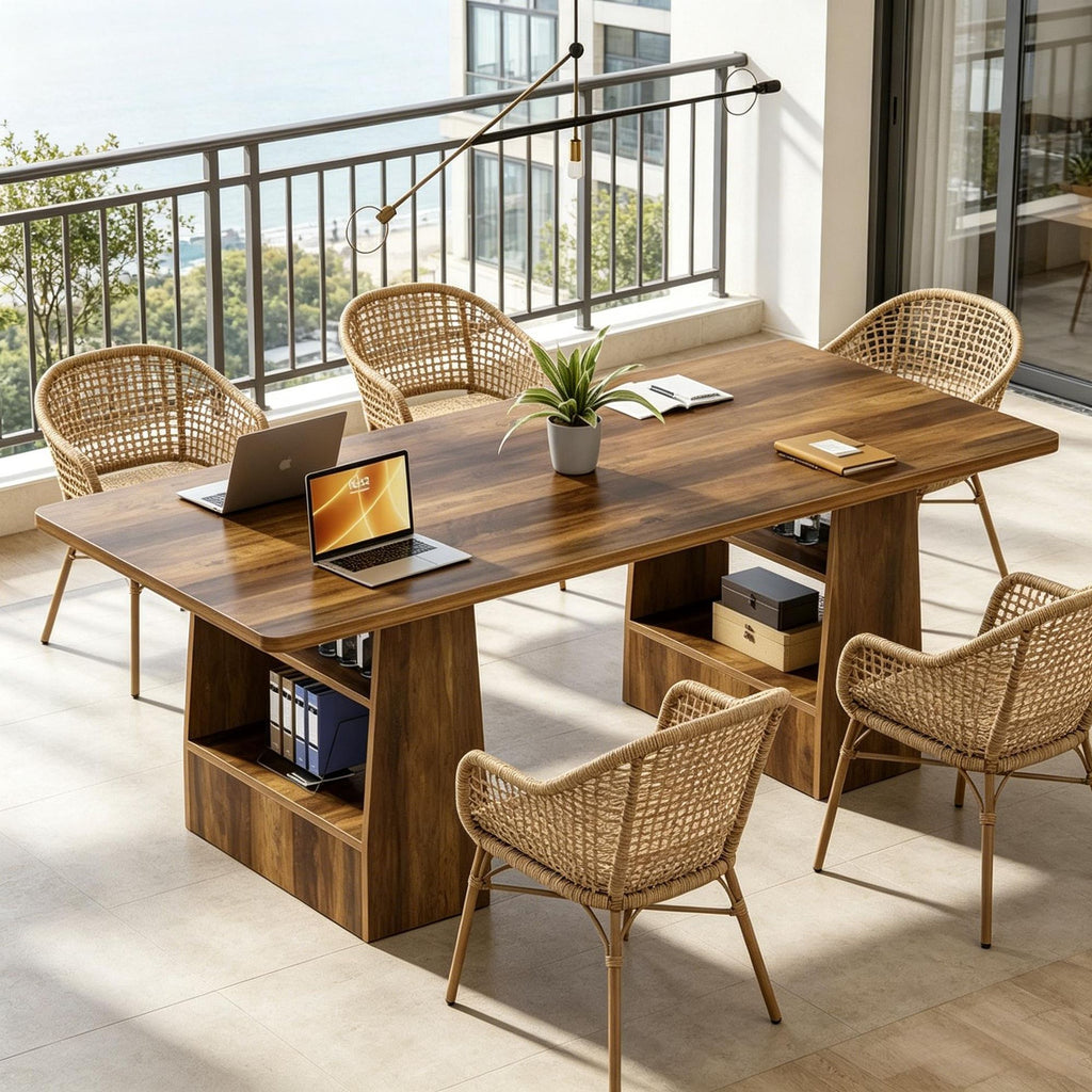 Rectangular 63'' Conference Table with 4-Tier Shelf Executive Meeting Table Office Furniture
