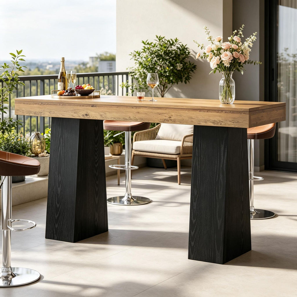 Rectangular 63 Inch Bar Table Counter Height Pub Table with Thickened Tabletop for Kitchen Dining Room
