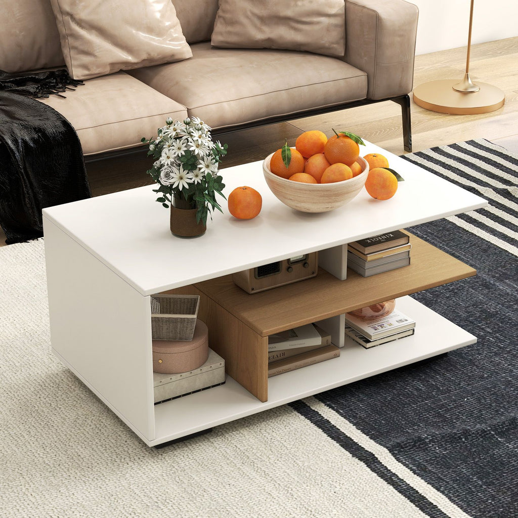 Rectangular Coffee Table with L-shaped Middle Shelf