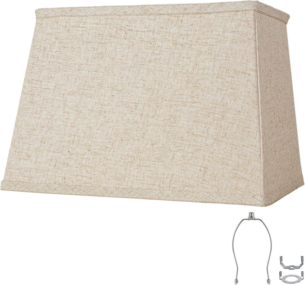 Rectangular Lampshade, Large Beige Lamp Shade, (7 x 12.5) '' x (9 x 15) '' x 9.8 ''
