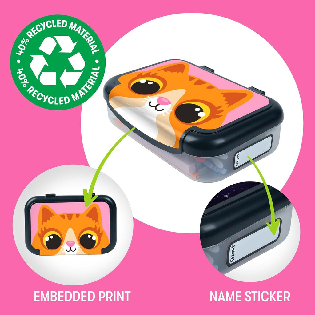 Recycled Plastic Pencil Box for Girls, Large Capacity Pencil Case for School, Durable Stationery Organizer Box, Kitty