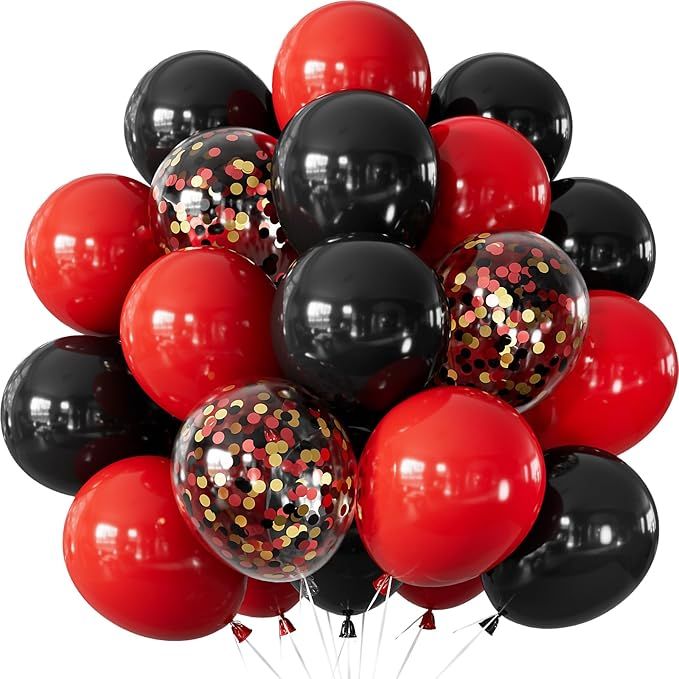 Red and Black Balloons - 12 Inch Red Black Latex Balloons Glitter Confetti Balloon Party Balloon for New Year Racing Car Poker Card Casino Party Decorations, Birthday Wedding Party Supplies