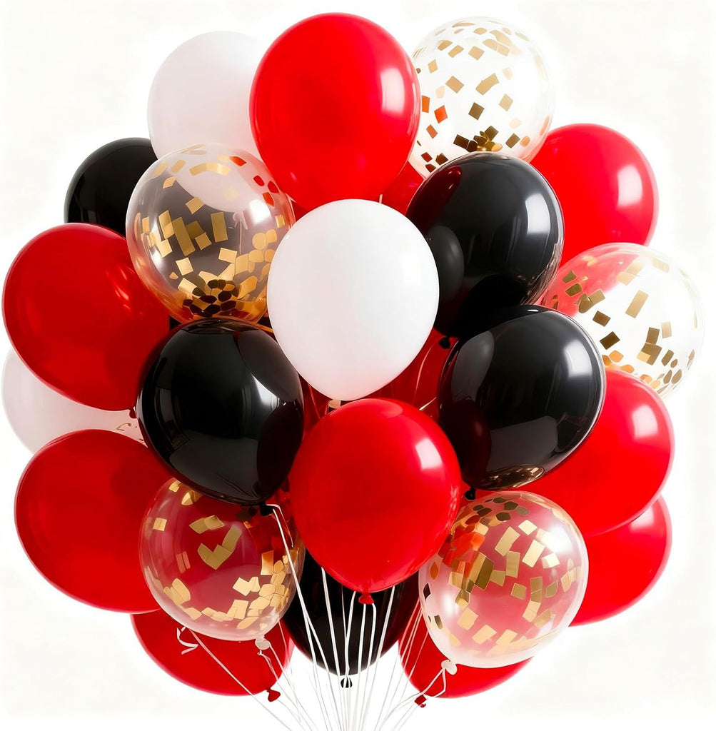 Red and Black Balloons 66pcs 12 Inch Matte Black Red White Confetti Balloons for Graduation Men Birthday Wedding Anniversary Bachelorette Racing Car Casino Retirement Party Decorations