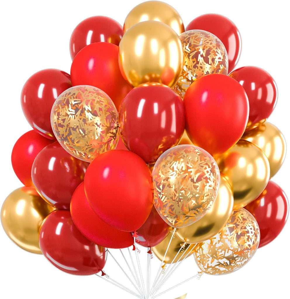 Red and Gold Balloons 66pcs 12 10 Inch Matte Red Burgundy Metallic Chrome Gold Confetti Balloons for Graduation Baby Shower Birthday New Year's Eve Anniversary Christmas Party Decorations