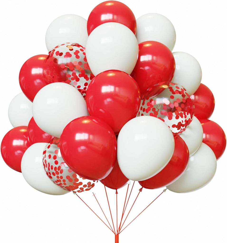 Red and White Balloons, 67pcs 12 Inch Red Confetti Balloon and White Balloons for Mother's Day, Valentine's Day, Birthday, Wedding, Christmas Party Decorations