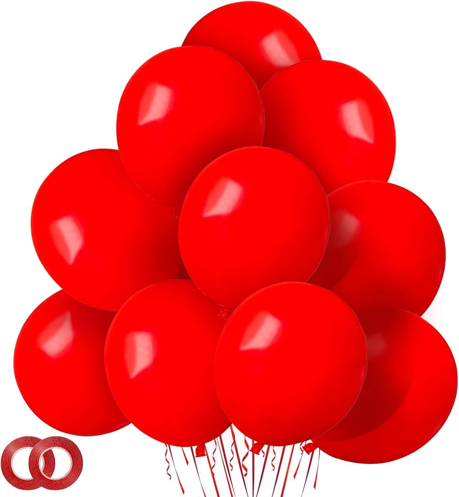 Red Balloons 12 Inch 100 Pack Thicken Latex Red Balloon with 2 Rolls of Ribbon Round Helium Balloons for Christmas Valentine Birthday Wedding Baby Shower Party Decorations