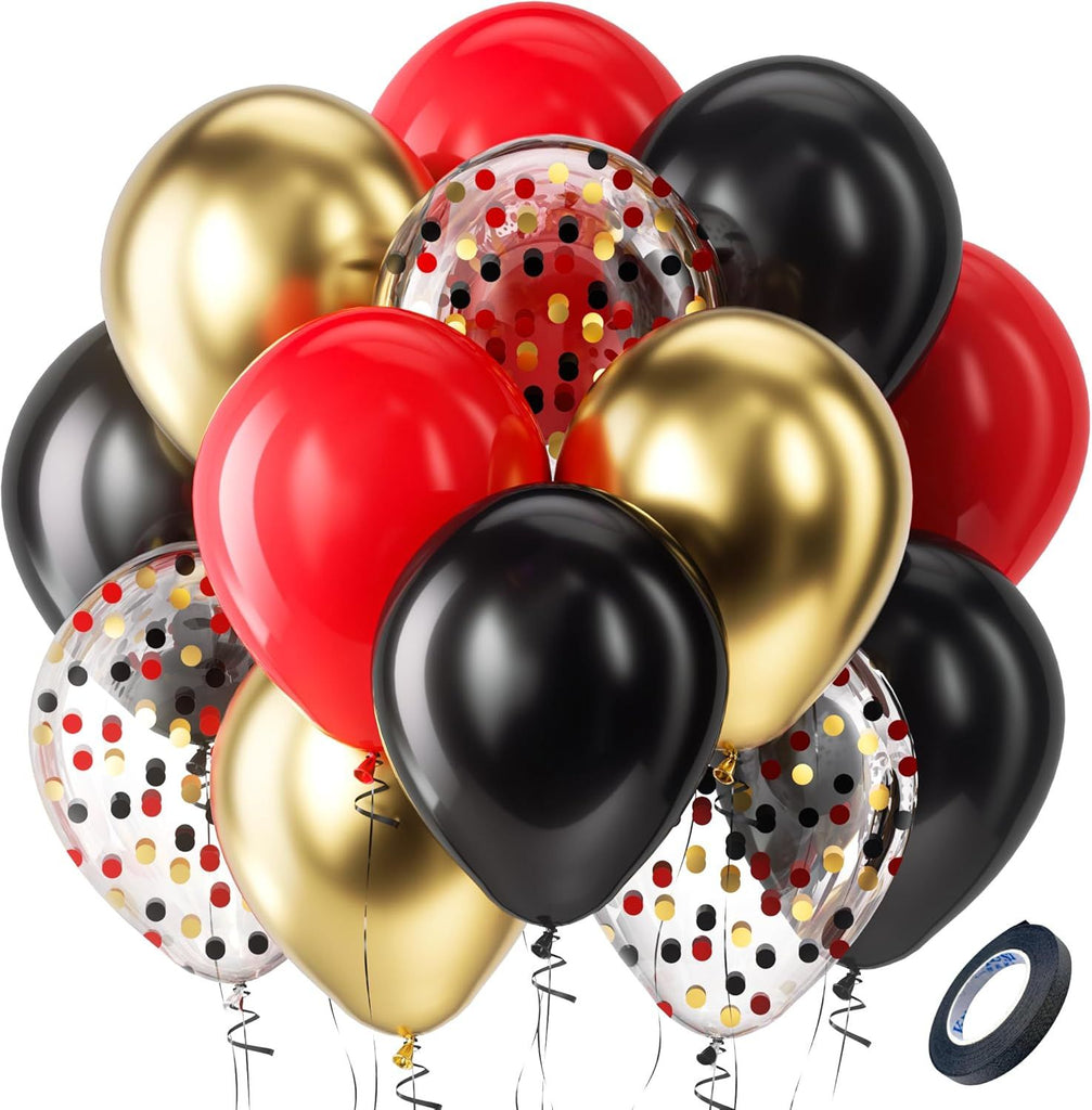 Red Black and Gold Latex Balloons,60pcs 12 inch Red Black Gold Metallic Chrome Confetti Balloons for Birthday New Year Casino Theme Party Decoration Christmas Wedding Graduation