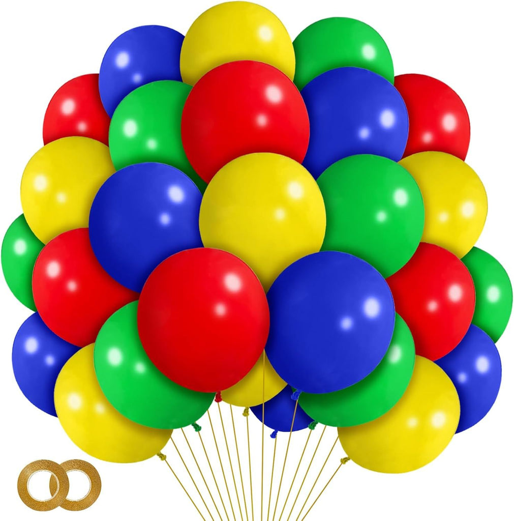 Red Blue Green Yellow Balloons 100 Pack 12 Inch Matte Blue Yellow Red Green Latex Balloon for Carnival Circus Balloon arch Kids Birthday Baby Shower Party Decorations