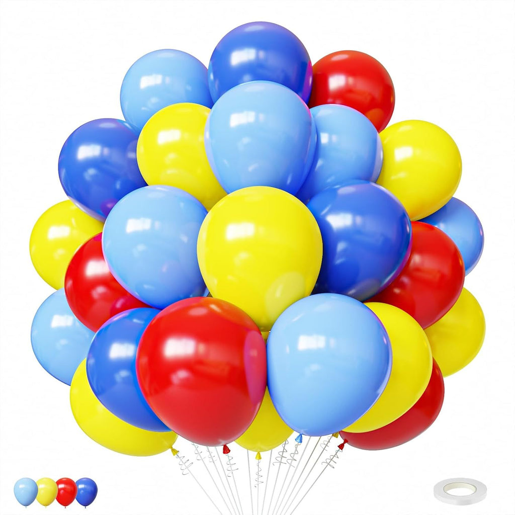 Red Blue Yellow Balloons, 60pcs 12 Inches Blue Royal Blue Red Yellow Balloons with 1 Ribbon for Birthday Baby Shower Carnival Themed Party Decorations