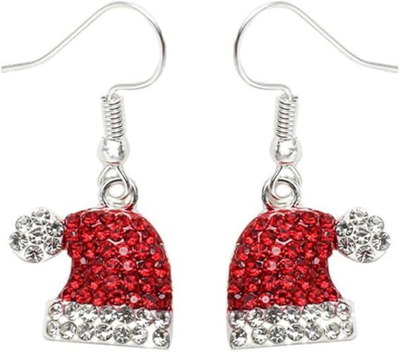 Red Crystal Bell Christmas Hat Earrings Santa Claus Christmas Tree Dangle Earrings Asymmetric Elk Santa Hat Butterfly Bell Christmas Earrings Rhinestone Stud Earrings for Women