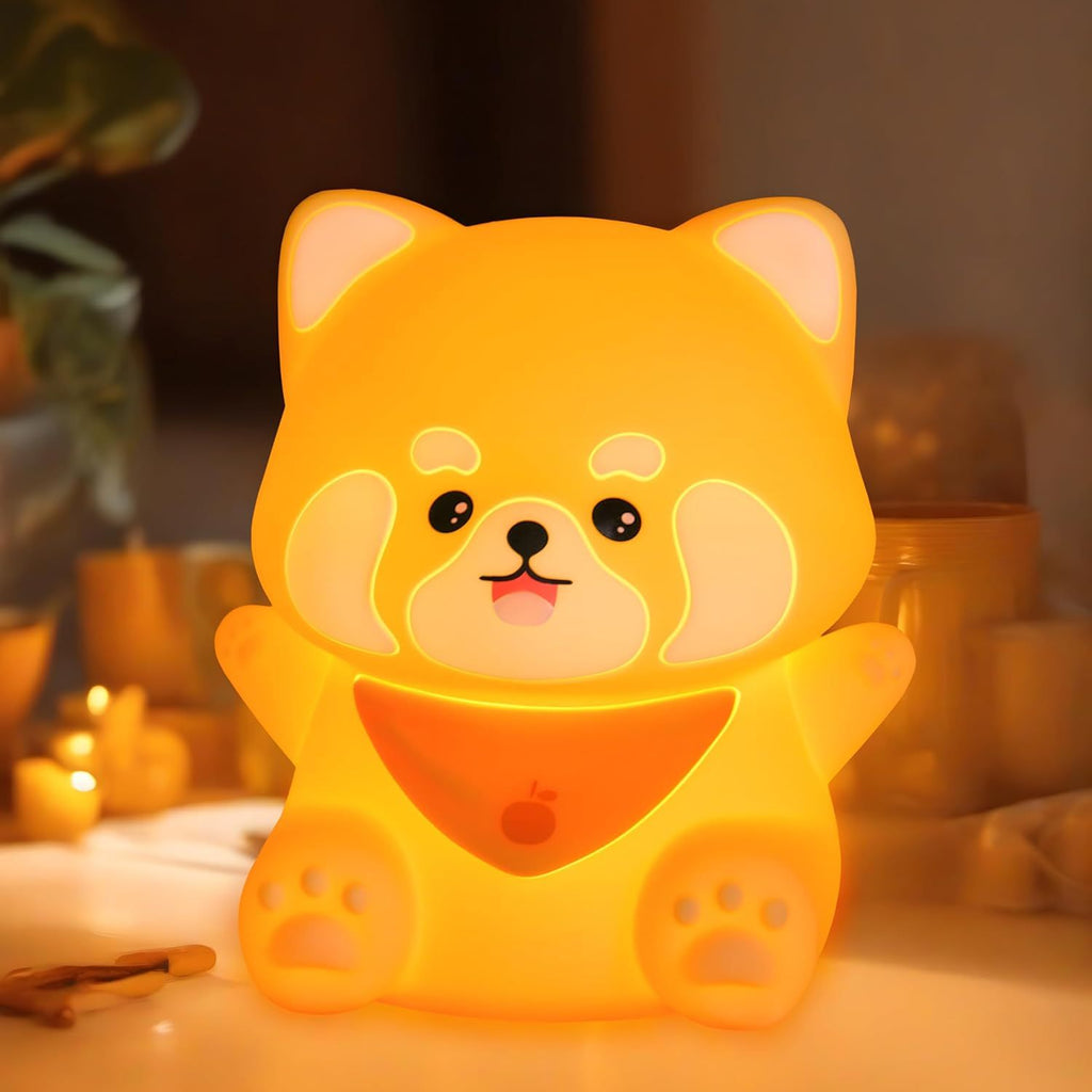 Red Panda Night Light, 50-Hour Battery & Pat Control, Squishy Silicone Lamp for Kids Nursery, USB Rechargeable with Timer, Valentines Gifts