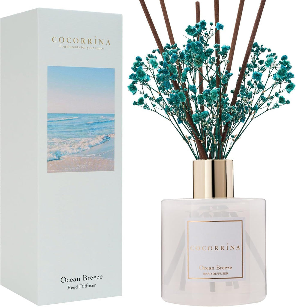 Reed Diffuser - Ocean Breeze Scented Diffuser with 8 Sticks Home Fragrance Reed Diffuser for Bathroom Shelf Decor