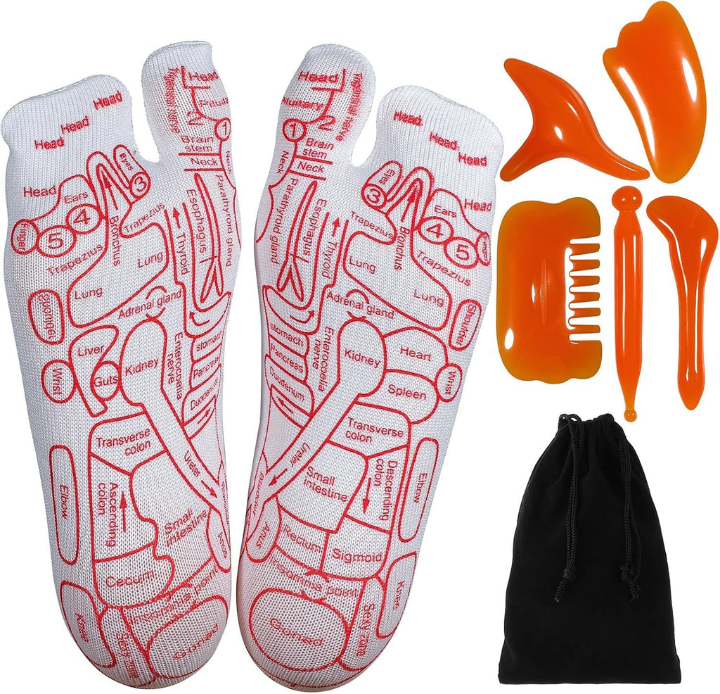 Reflexology Socks with Beginner Acupoint Massage Tools Set of 5