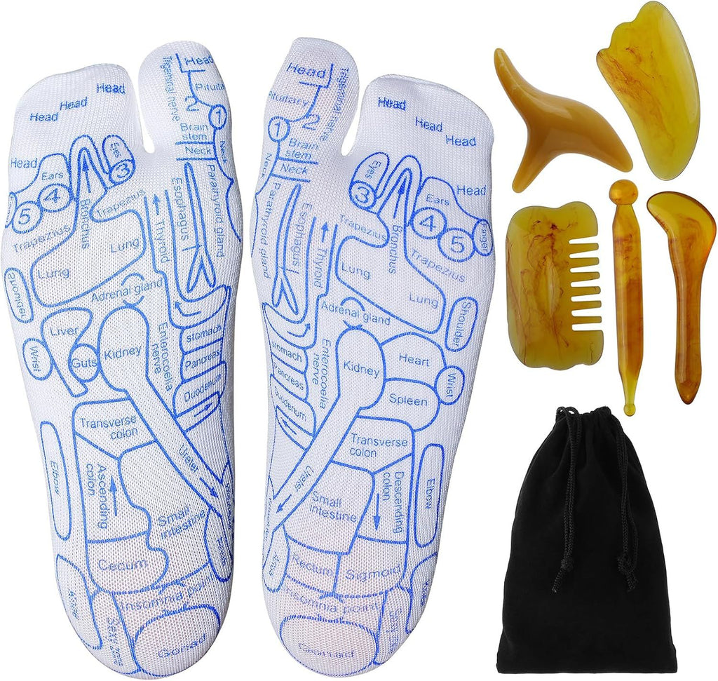 Reflexology Socks with Beginner Acupoint Massage Tools Set of 5