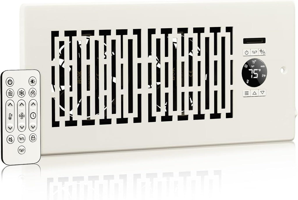 Register Booster Fan Fits 4' x 10' Register Holes, Smart Control Heating Cooling AC Vent Fan, 10-Speed Quiet Register Vent Booster Fans with Thermostat Control & Remote Control