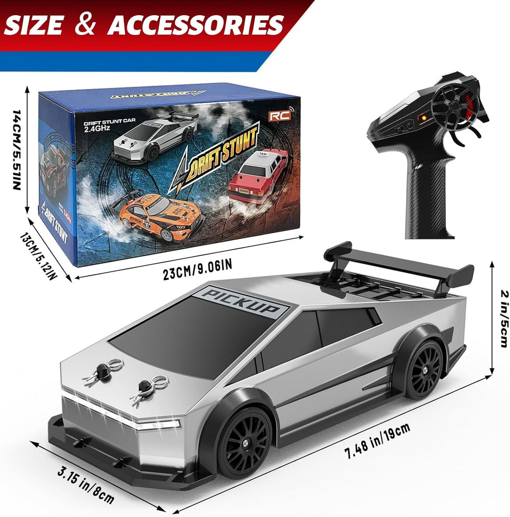 Remote Control Car RC Drift 2.4GHz 1:24 Scale 4WD 20KM/H High Speed with LED Lights Drifting Tire Racing Sport Toy for Adults Boys Girls Kids Gift 2Pcs Rechargeable Batteries