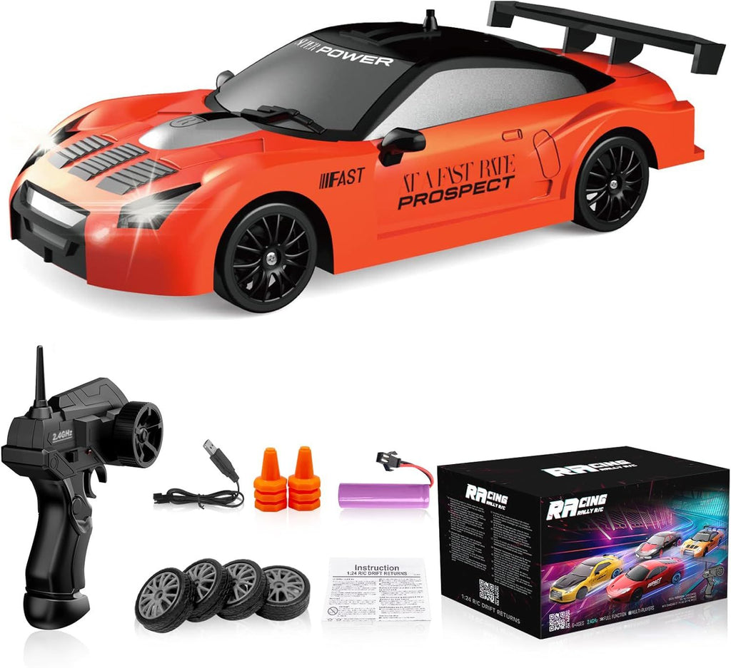 Remote Control Car RC Drift Car 2.4GHz 1:24 Scale 4WD High Speed RC Cars Vehicle with LED Lights Batteries and Drifting Tires Racing Sport Toy Cars for Adults Boys Girls Kids Gift