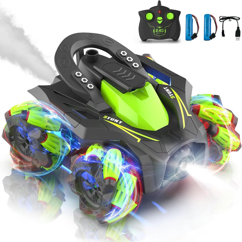Remote Control Car, RC Stunt Control Car 360° Upright & Side Rotating, 4WD All Terrain Truck with Two 1200mAh Rechargeable Batteries for 1.5H, Birthday Present