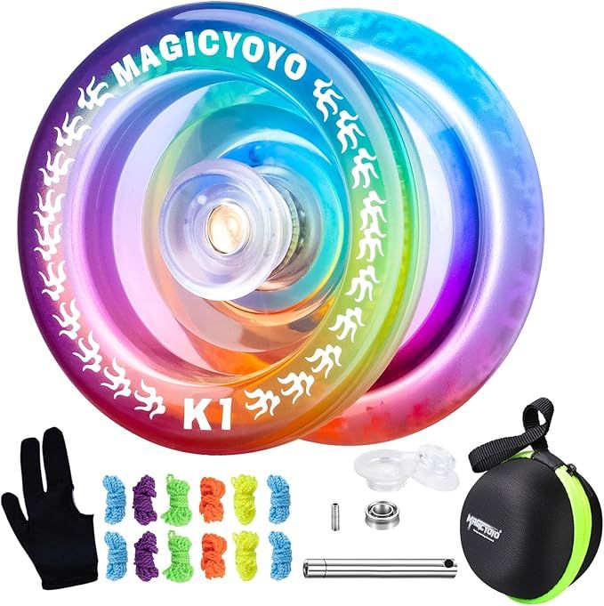Responsive YoYo K1-Plus for Kids Beginners with Yoyo Storage Bag + 12 Yoyo Strings and Yo-Yo Glove Gift (Blue Pink Yellow)