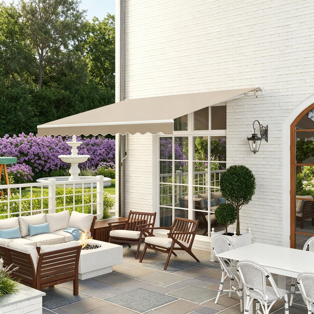 Retractable Awning 12' X 10' with Manual Crank Handle UV Water-Resistant 280g/m² Fabric Aluminum Frame for Deck Balcony