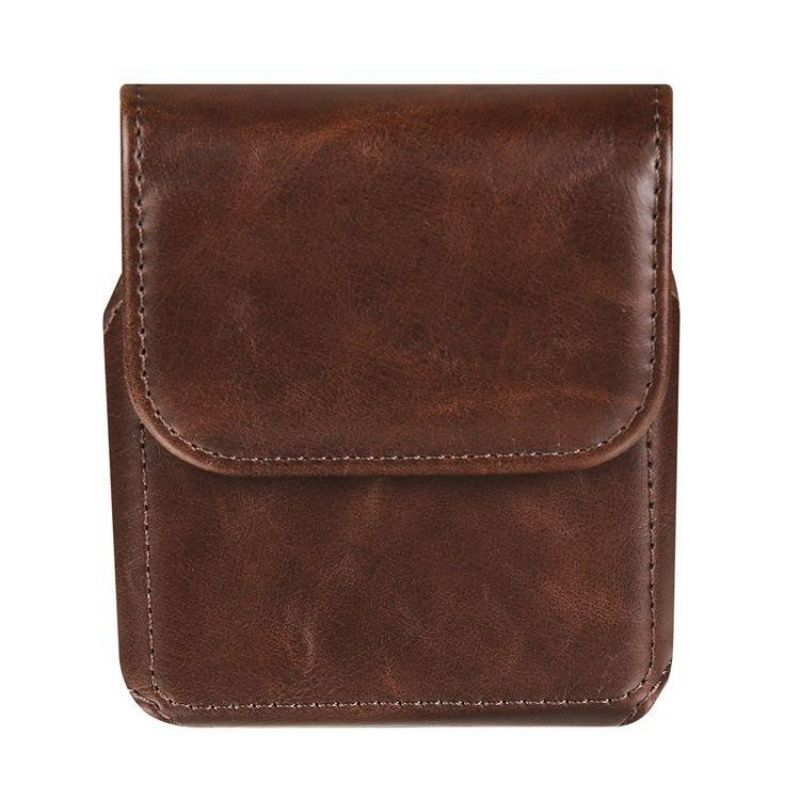 Retro Genuine Leather Flip Phone Waist Pack, Belt Loop Carry Case Cover for Small Folding Smartphone, Portable Mini Leather Belt Bag