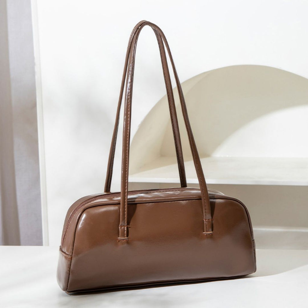 Retro oil-waxed leather bag, minimalist long-style commuting single-shoulder Boston bag