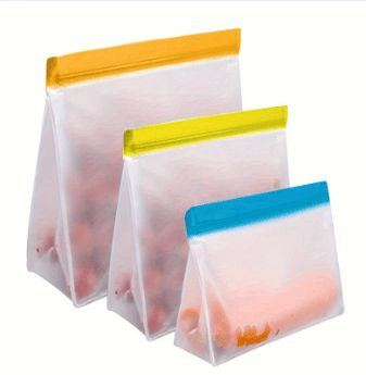 Reusable Food Storage Bags Stand Up, 3 Pack Leakproof Gallon Freezer Bags, BPA Free Snack Bags, Reusable Plastic Bags, Diswasher Safe Lunch Sandwich Bags