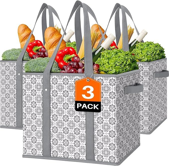 Reusable Grocery Bags 3 Pack Large Grocery Tote Bag Water Resistant Shopping Bags Foldable Grocery Bag for Clothes,Shoes and Picnic