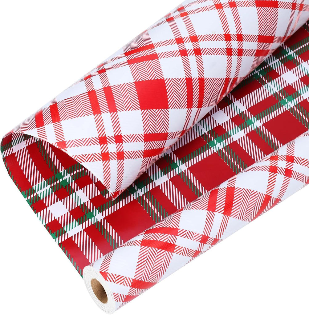 Reversible Christmas Wrapping Paper Roll, Classic Red & White Tartan Plaid Gift Wrap for Christmas, Holiday, Winter Party, 17 Inch x 33 Feet