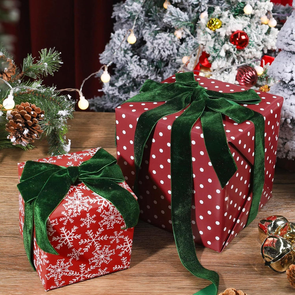 Reversible Christmas Wrapping Paper Roll, White Small Dots & Snow Flakes on Red Design, Classic Gift Wrap Paper for Xmas, Holiday Celebration, 17 Inch X 33 Feet