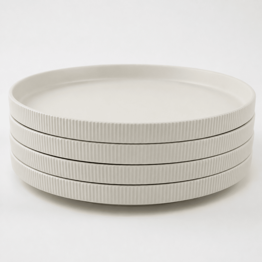 Ribbed 8" Stoneware Salad Plates Set of 4, Modern Textured Ivory Dessert & Appetizer Plates, Microwave & Dishwasher Safe