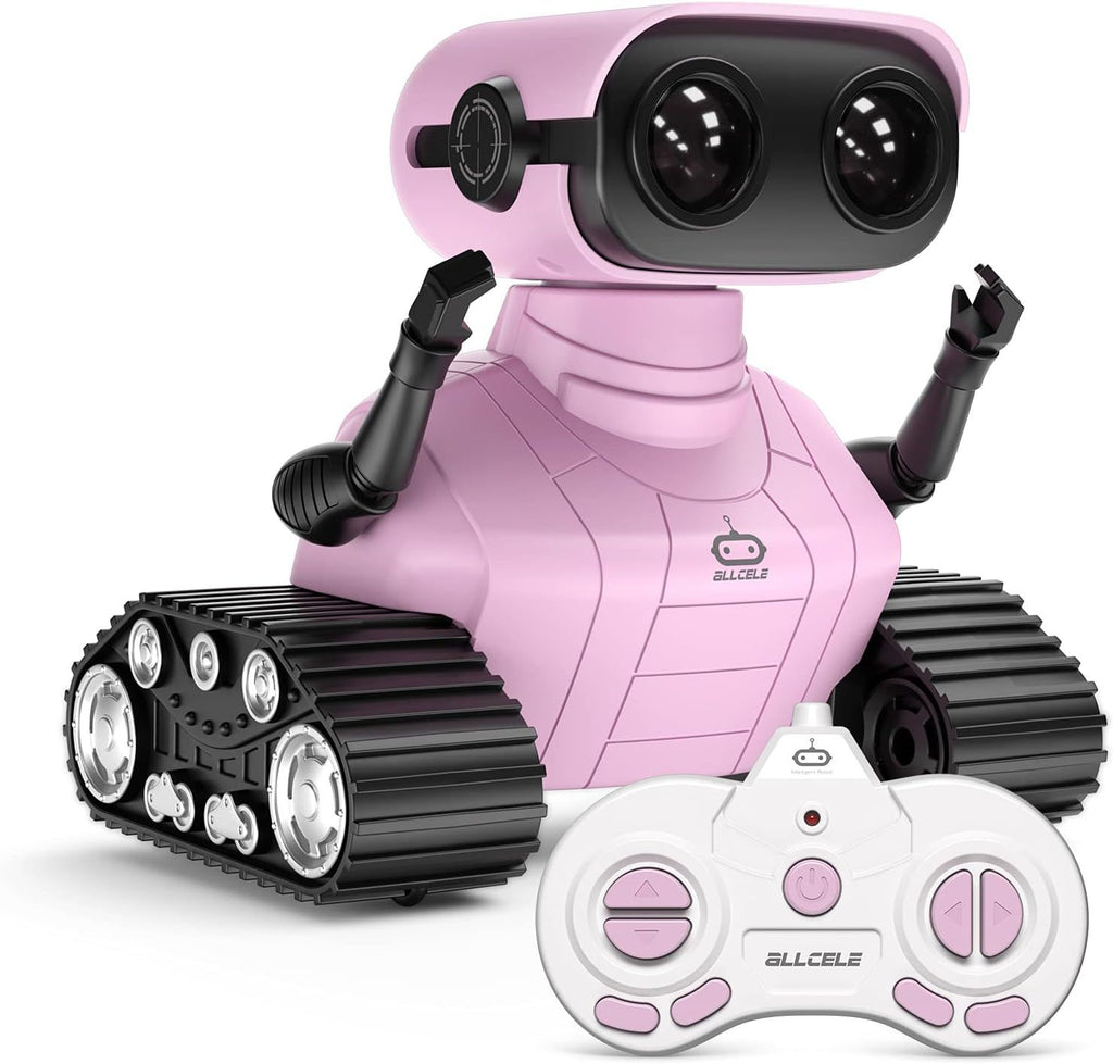Robot Toy, Rechargeable RC Robot for Kids, Remote Control Toy with Music and LED Eyes, Gift for Children Age 3 Years and Up - Pink