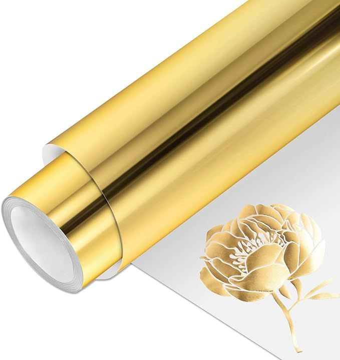 ROG Metallic Foil HTV Vinyl Roll 12" x5ft Gold Heat Transfer Vinyl Chrome Iron on Vinyl Easy to Cut & Weed DIY Heat Press Design for T-Shirts