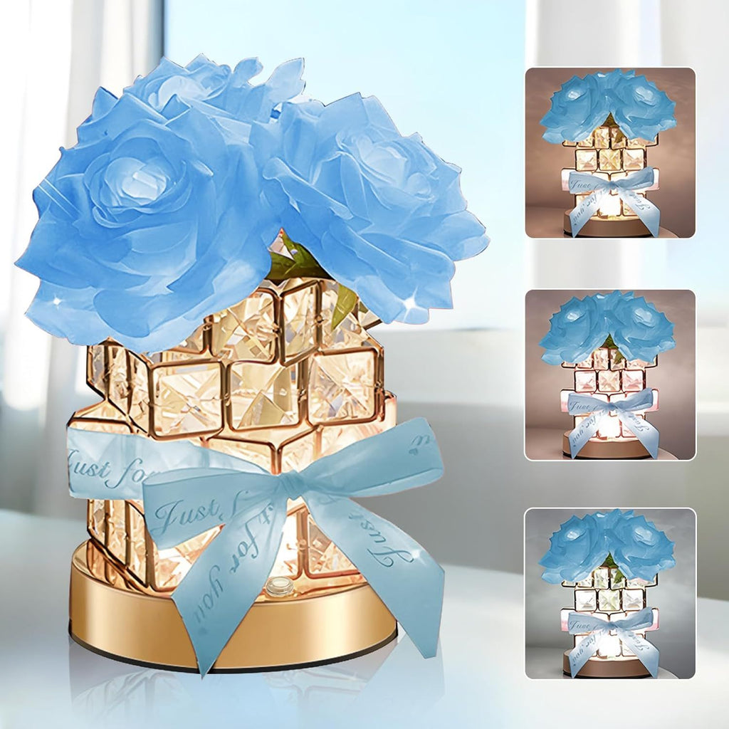 Romantic Rose Gifts for Girlfriend Wife Her,Rechargeable Cordless Touch Crystal Table Lamp,3-Colour Infinitely Dimming Small Night Light,Valentine's Day Anniversary Birthday Wedding Decor