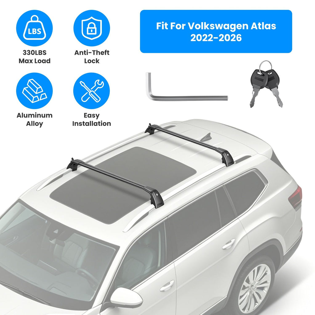 Roof Rack Cross Bars Fit for  Atlas 2022-2026 with Factory Raised Side Rails Lockable Aluminum Roof Rack Crossbars With Locks Anti-Theft Cargo Carrier Bars 330lbs Max Load